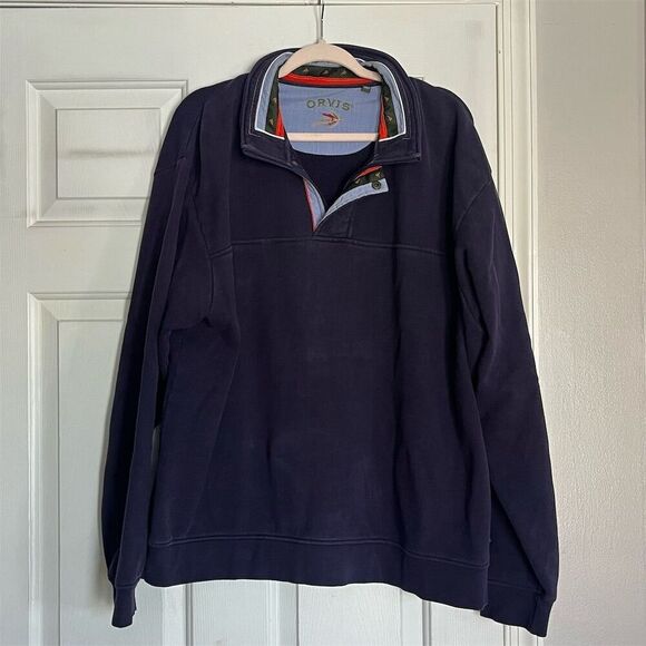Orvis Men's XL Blue 1/4 Zip Pullover Sweater Long Sleeve Casual - Picture 1 of 7